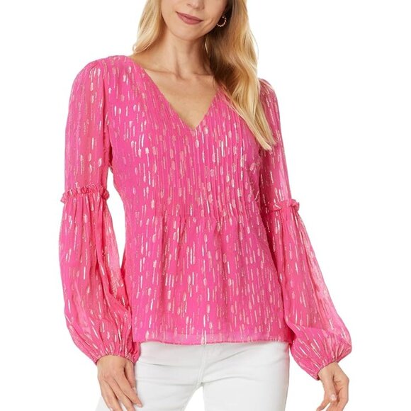 Lilly Pulitzer Cleme Long Sleeve Top Passion Fruit Pink Mystical - Picture 1 of 4